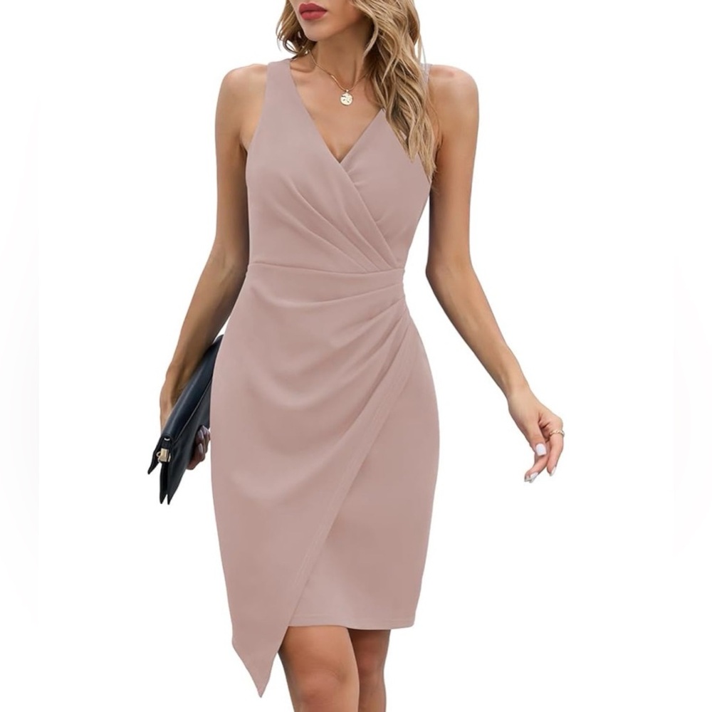 Elegant V-Neck Wrap Dress - Pink